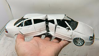 Priora limo, broke in half, from PLASTILINE, crash test, destruction