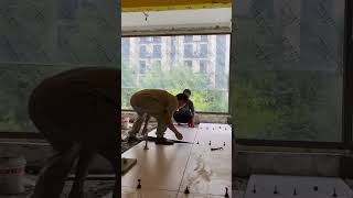 Large tile installation on top floor smooth finish #shorts #tiles #floor