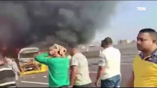 النيران التهمت السيارة.. فيديو مروع لحادث طريق «القاهرة _ الإسكندرية» الصحراوي