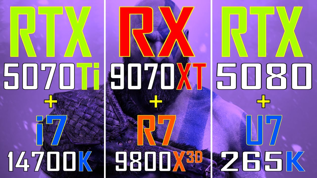 RTX 5070Ti + i7 14700K vs RX 9070XT + R7 9800X3D vs RTX 5080 + U7 265K ...