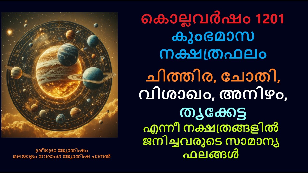 ചിത്തിര, ചോതി, വിശാഖം, അനിഴം, തൃക്കേട്ട നക്ഷത്രങ്ങളിൽ ജനിച്ചവരുടെ; കുംഭമാസ നക്ഷത്രഫലം:-കൊല്ലവർഷം1201