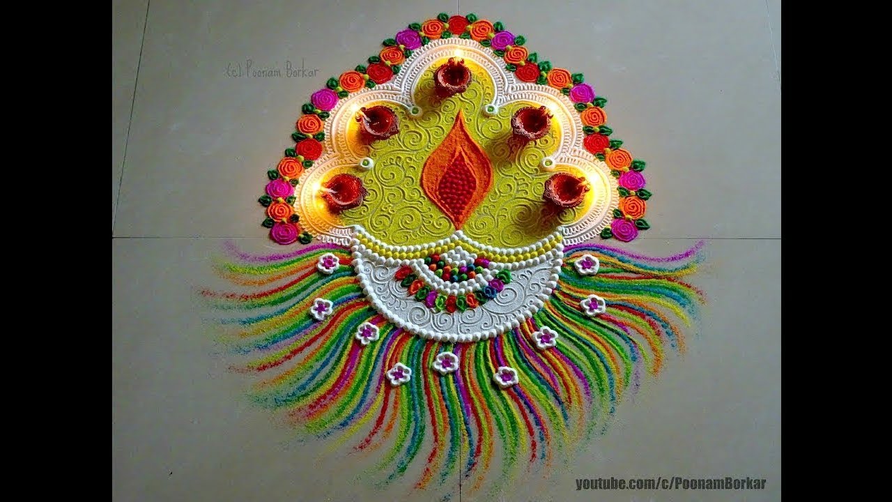Diwali special diya rangoli design | Easy and innovative rangoli ...