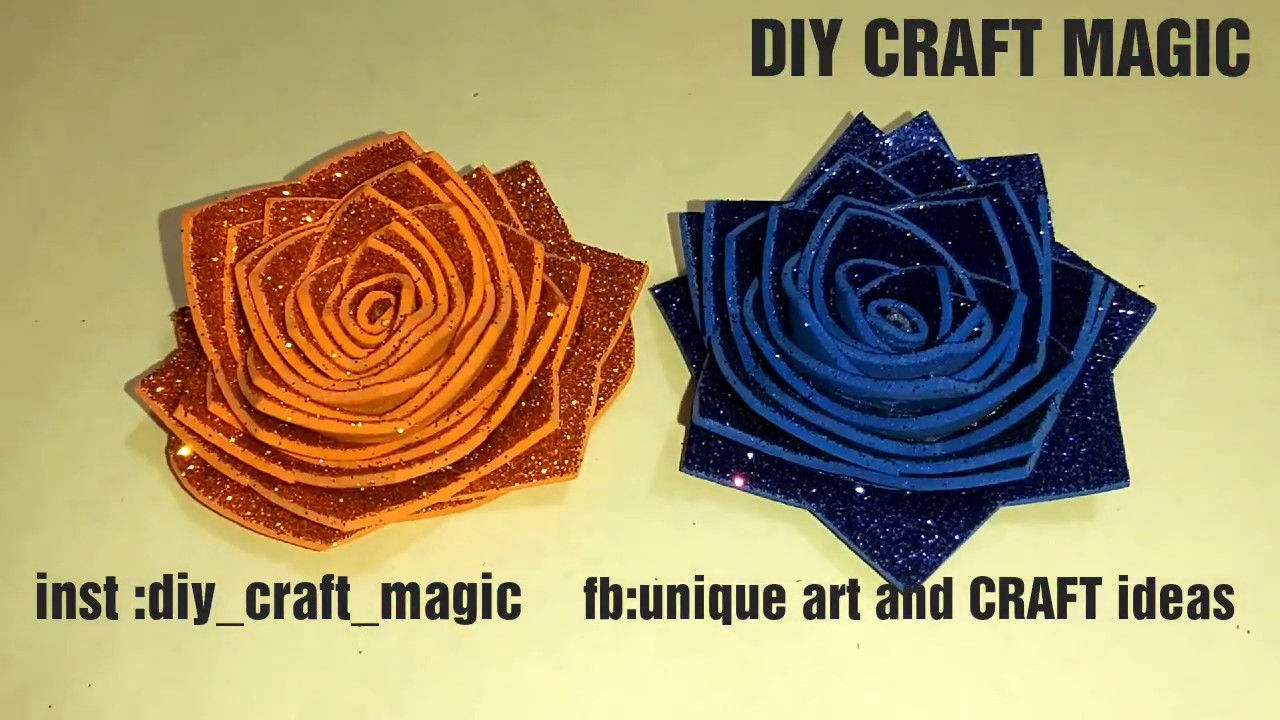paper flower ideas/how to make Beautiful rose with glitter paper - YouTube