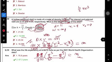 58A hollow spherical shell is made of a metal of dnsity 21 g/cm³. Its internal and external radii ar