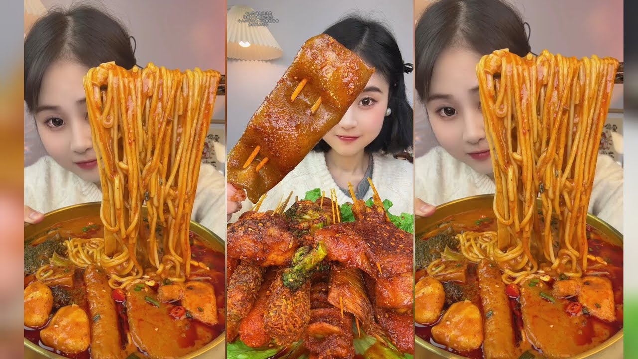 Yummy #17 , Chinese mukbang, Spicy Noodles huge feast! 🍜 & Dumpling Soup 🍲🍝.