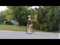 Juggling 4 clubs on a unicycle