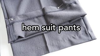 How to Take Up Suit Pants PROPERLY! ✂ Blind stitch tutorial for tailored hem, no sewing machine!