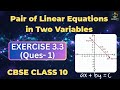 Class 10 Maths Chapter 3- PAIR OF LINEAR EQUATIONS IN 2 VARIABLES- Ex-3.3(Ques- 1)🔥 New NCERT- CBSE