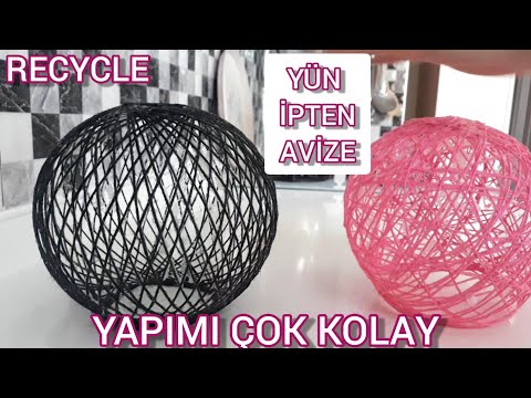 YÜN İP VE BALONDAN AVİZE LAMBA Evdeki Malzemelerle/ Chandelier lamp making from Yun rope/DIY/RECYCLE