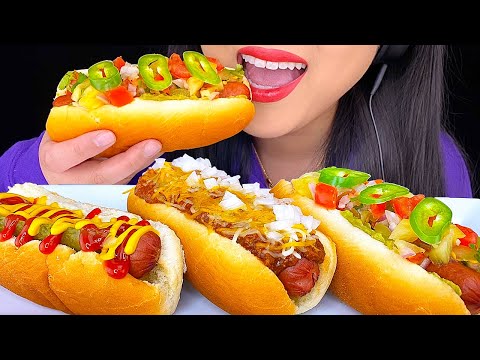 ASMR HOT DOGS (Chili Cheese vs Traditional vs Jalapeño) *NO TALKING* Eating Sounds | ASMR Phan