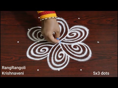 Daily Rangoli Designs🌻5x3 dots Easy Pandaga Muggulu🌻Creative Kolam🌻RangRangoli