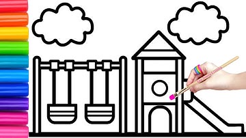 How to Draw a Playground Set with Slide and Swing Easy | Simple Slide drawing easy