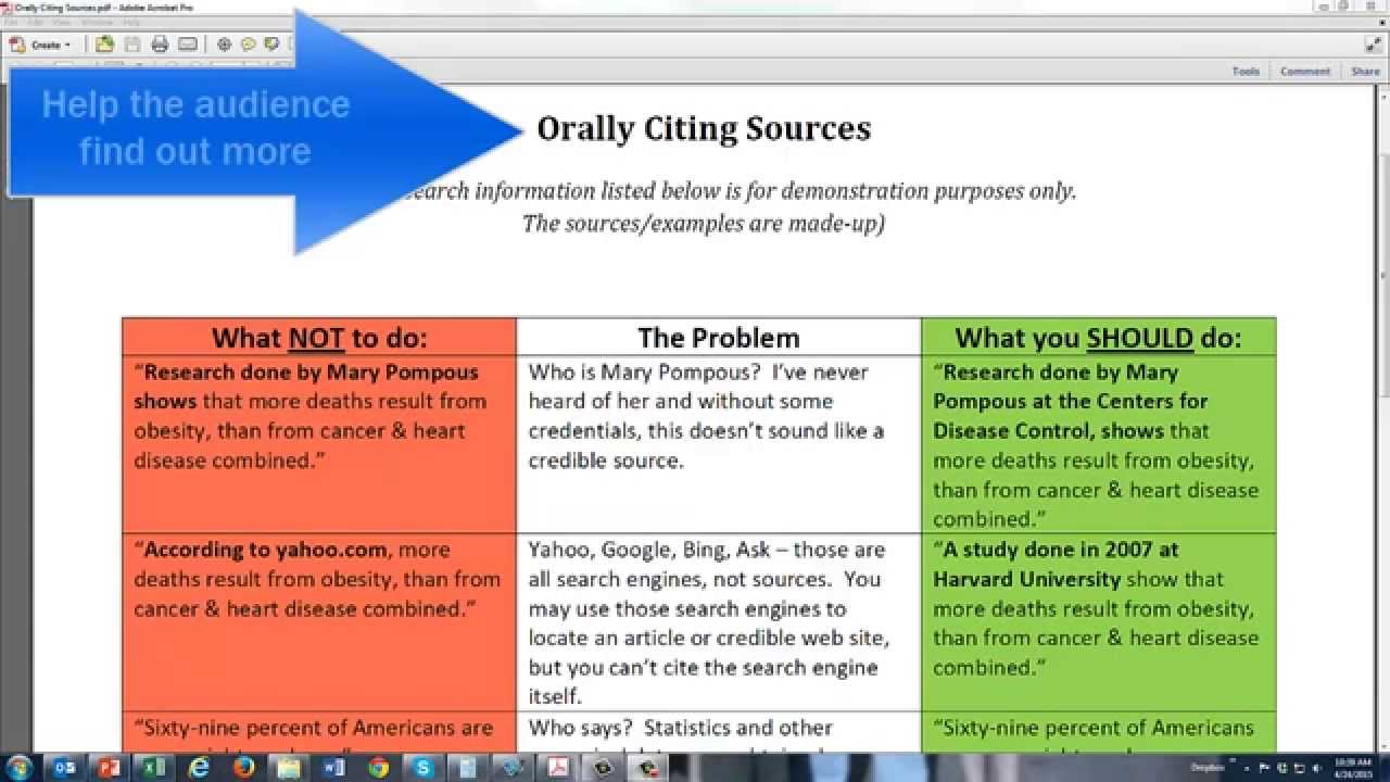 how to cite sources orally in a speech