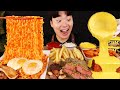 ASMR MUKBANG 버섯 열라면 & 떡볶이 & 치즈 통스팸 & 스테이크 FIRE Noodle & STEAK & CHEESE SPAM EATING SOUND!