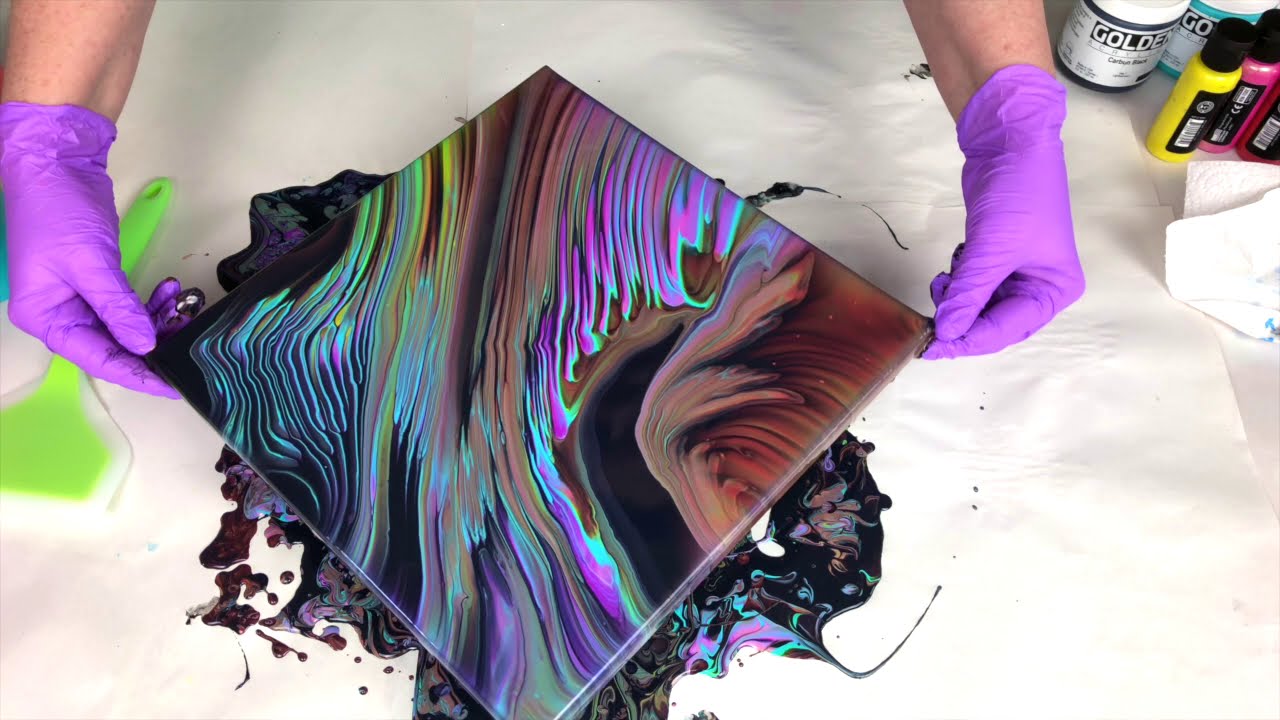 166 IRIDESCENT PAINT FROM ARTEZA REVIEW ACRYLIC POURING Gorgeous result!  Traveling ring pour 