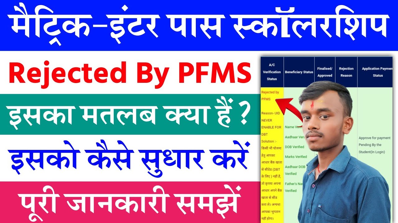 matric-inter pass scholarship rejected by pfms kaise sudhar kare | scholarship form rejected by pfms