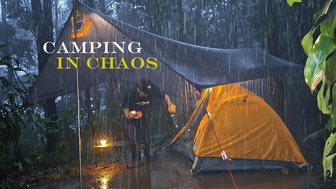 SURVIVING A NIGHT OF EXTREME RAIN IN THE FOREST | Cinematic Camping in ...