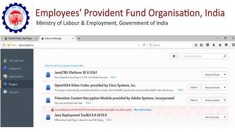 how to enable java plugin on firefox using EPFO DSC KYC approval