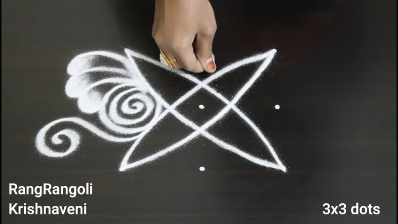 🍀Easy Rangoli Kolam for Beginners (3x3 dots)🍀Daily Muggulu by RangRangoli Krishnaveni