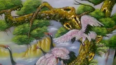 Tranh đá quý Hà Nguyễn   tranh đá quý tùng hạc sum vầy