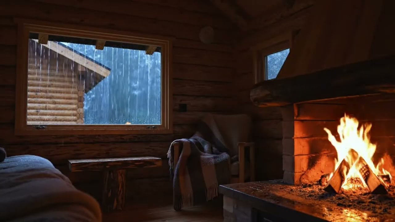 Cozy Rain in a Small Wooden Cabin at Night 🌙 | Warm Cabin Rain Sounds for Deep Sleep