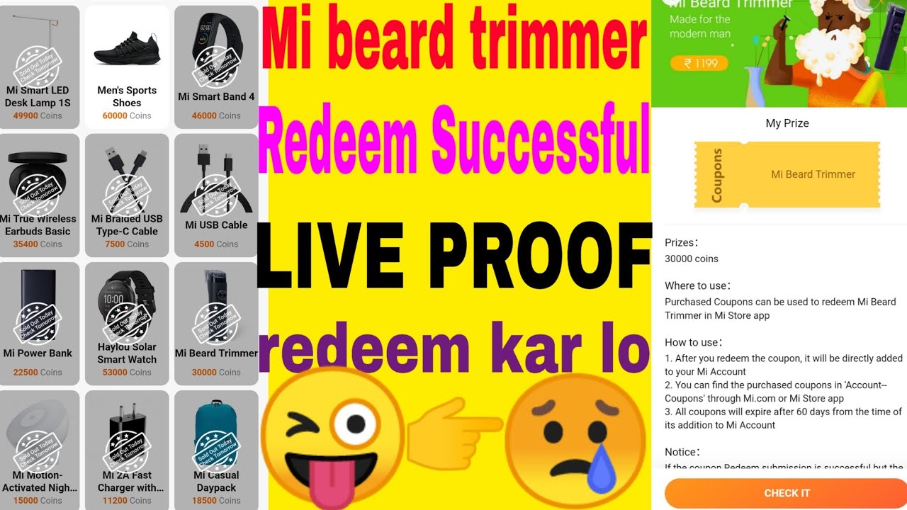 Mi beard trimmer Redeem successful Mi get app product getapps