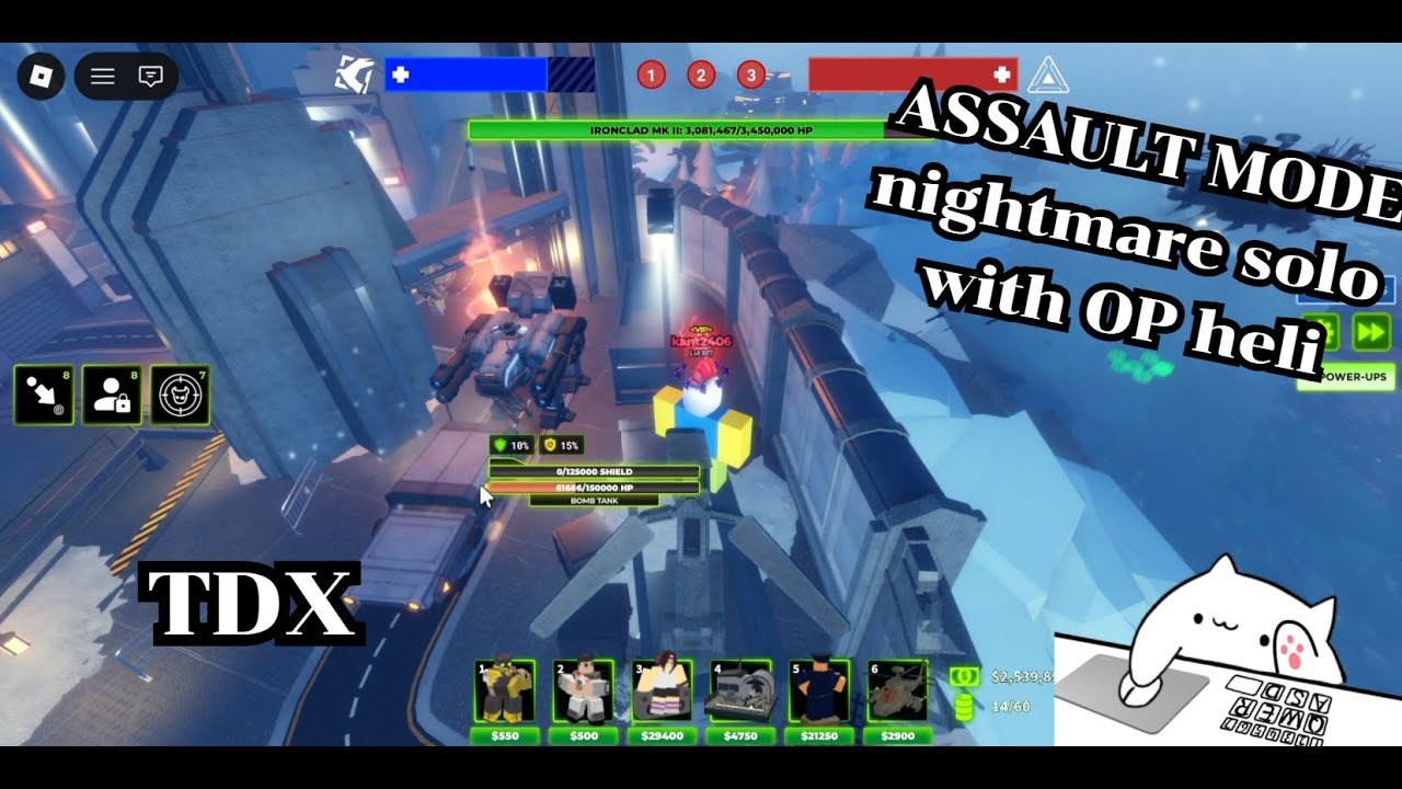 ASSAULT MODE nightmare solo with OP heli ( Tower Defense X )