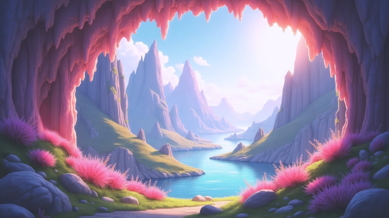 Magical Pink Grotto Paradise - 4K Ambient Background Art & 432Hz Focus Music