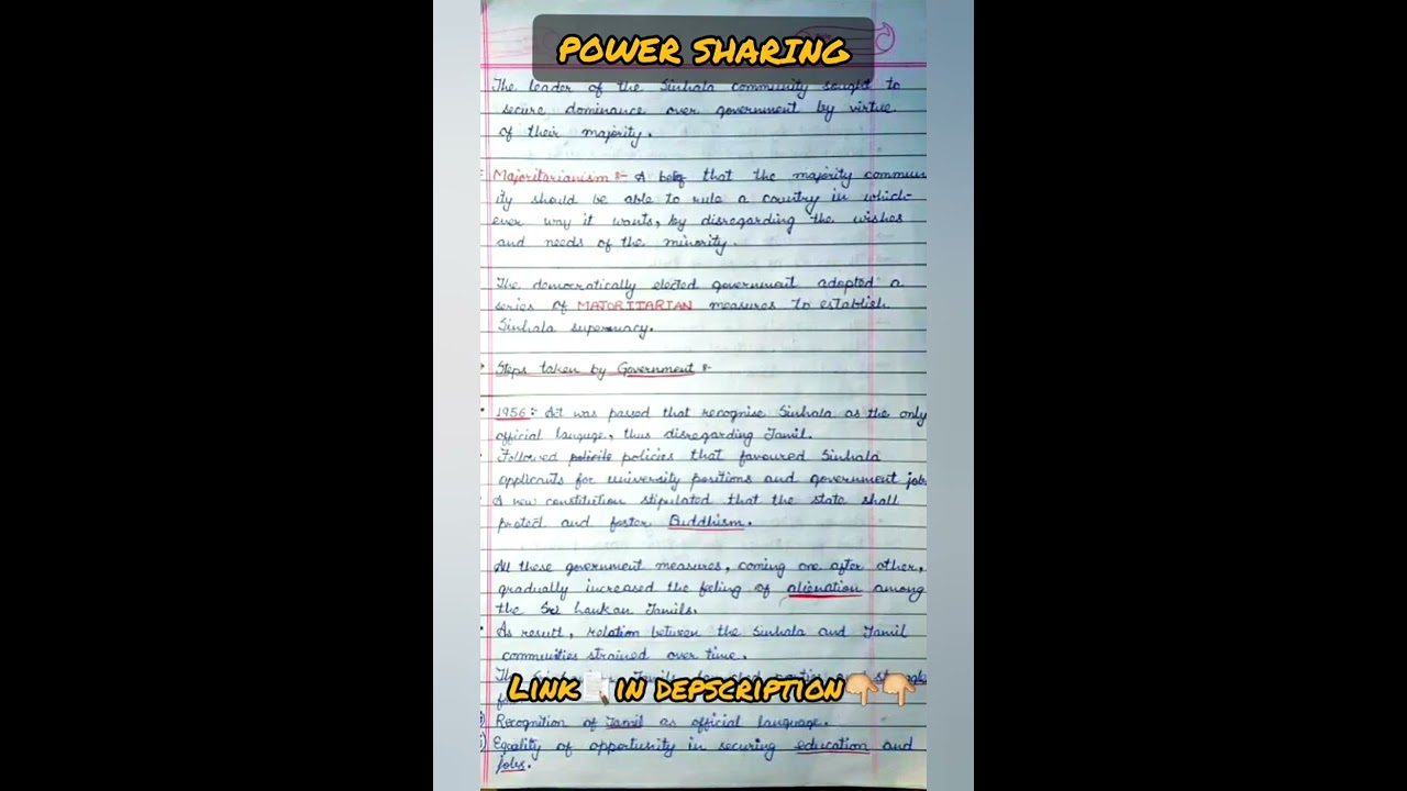 Power sharing handwritten notes | class 10th
