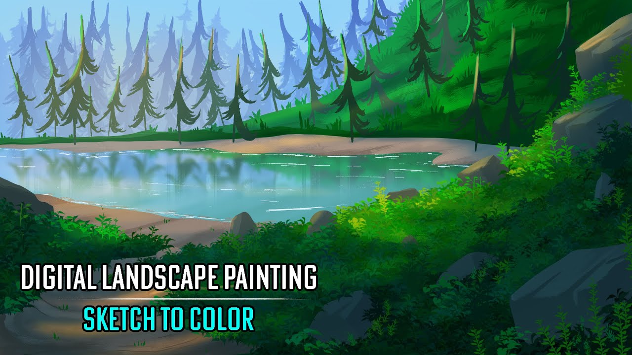 Creating a BEAUTIFUL Digital Landscape Painting in REAL TIME - YouTube