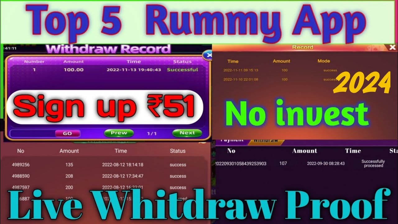 Top 5 Rummy Apps 2024 | withdrawal proof sign up bonus 51 - YouTube