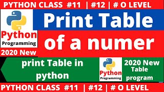 Python program to print the table of a number | python program