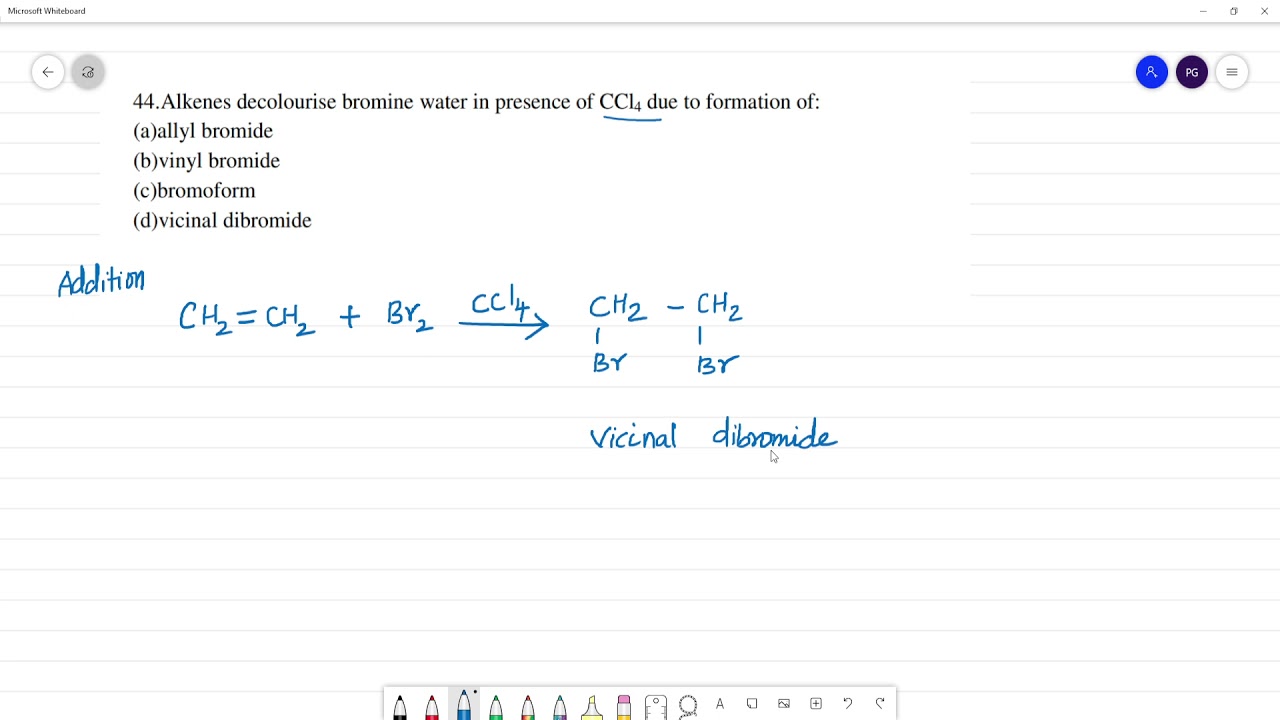 Alkenes decolourise bromine water in presence of CCl 4 YouTube