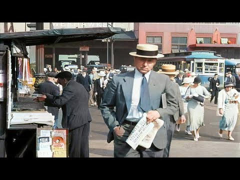 1930s - Street Scenes New York in color [60fps, Remastered] w/sound design added