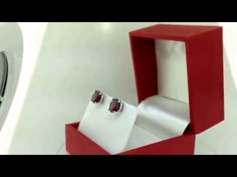 Red Garnet Stud Earrings 14K White Gold 2.00 Carat Handmade Birthstone