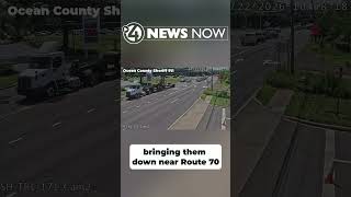 Semi-truck hauling forklift knocks down power lines in Toms River New Jersey