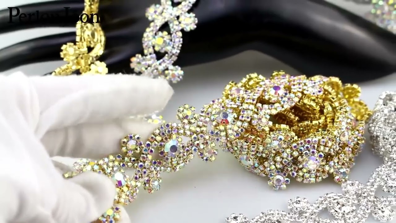 X-shape AB color Symphony crystal rhinestones trim metal chain Ribbon f