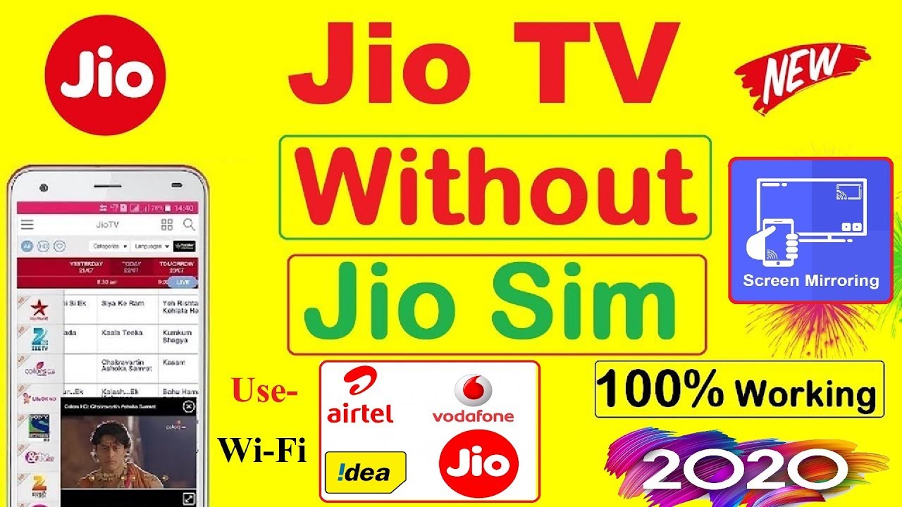 Jio TV Without Jio Sim | Use Other Sim Idea,Vodafone,Airtel or WiFi connection & Jio TV Casting