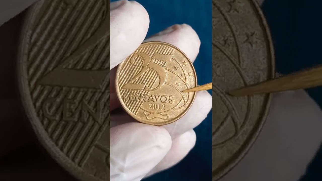 Moeda valiosa no mercado numismático! 25 centavos 2012 defeito da matriz do cunho duplicado 