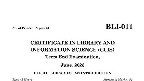 Bli 011 previous year question paper june 2023 | blii 011 previous year paper clis IGNOU june 2023