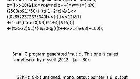 "Amytesno" ... 8-bit song in one (somewhat long) line of C