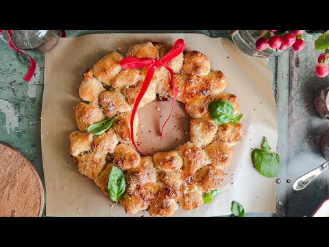 Pepperoni and mozzarella garlic knot wreath, from the video