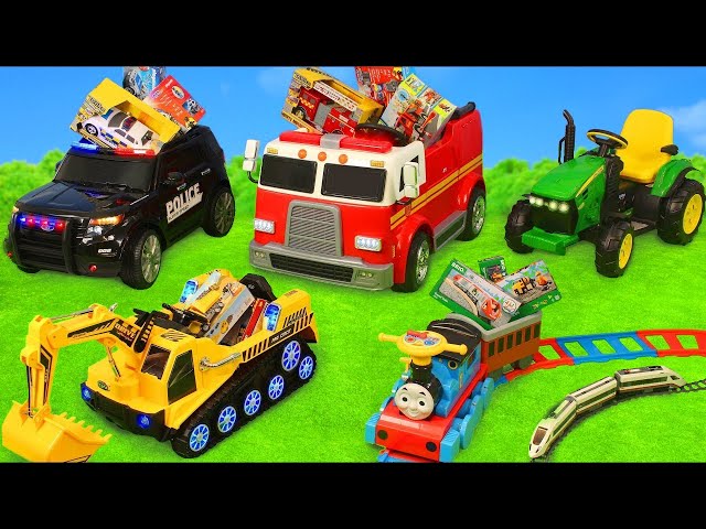 Fire Truck, Tractor, Excavator, Police & Train Ride On Cars class=
