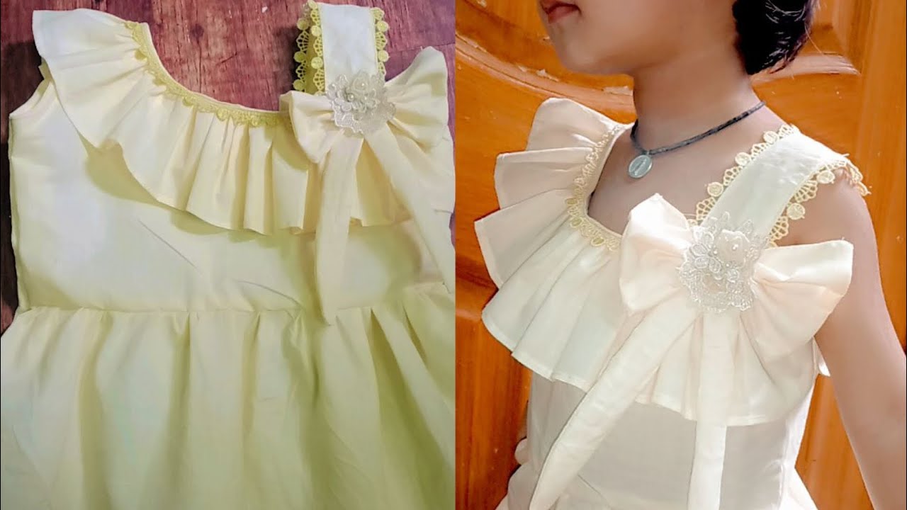 Miss Samina R One shoulder baby Frock design cutting and stitching😍💯 / Made by Miss ...