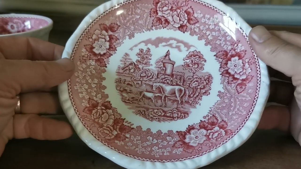 Adams English Scenic Red and White China Breakfast Cup and Saucer