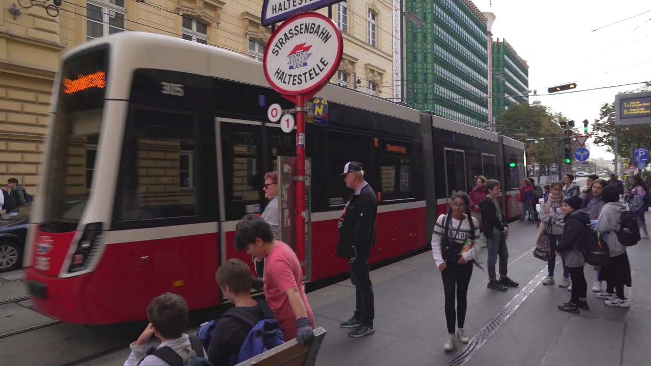 Austria, Vienna, tram 1 ride from Hintere Zollamtsstraße to Karlsplatz