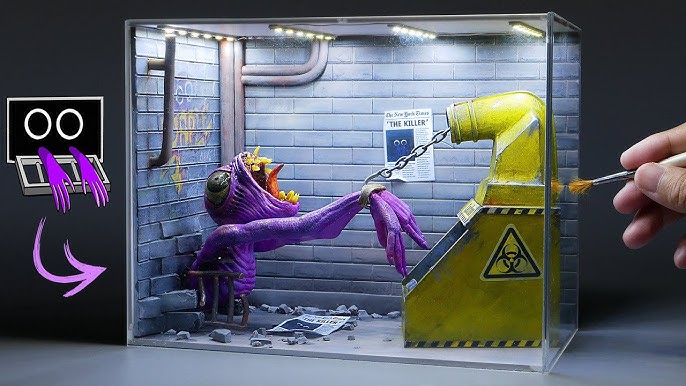 Diorama of realistic Rainbow Friends Yellow Hunted Green in the Laboratory  