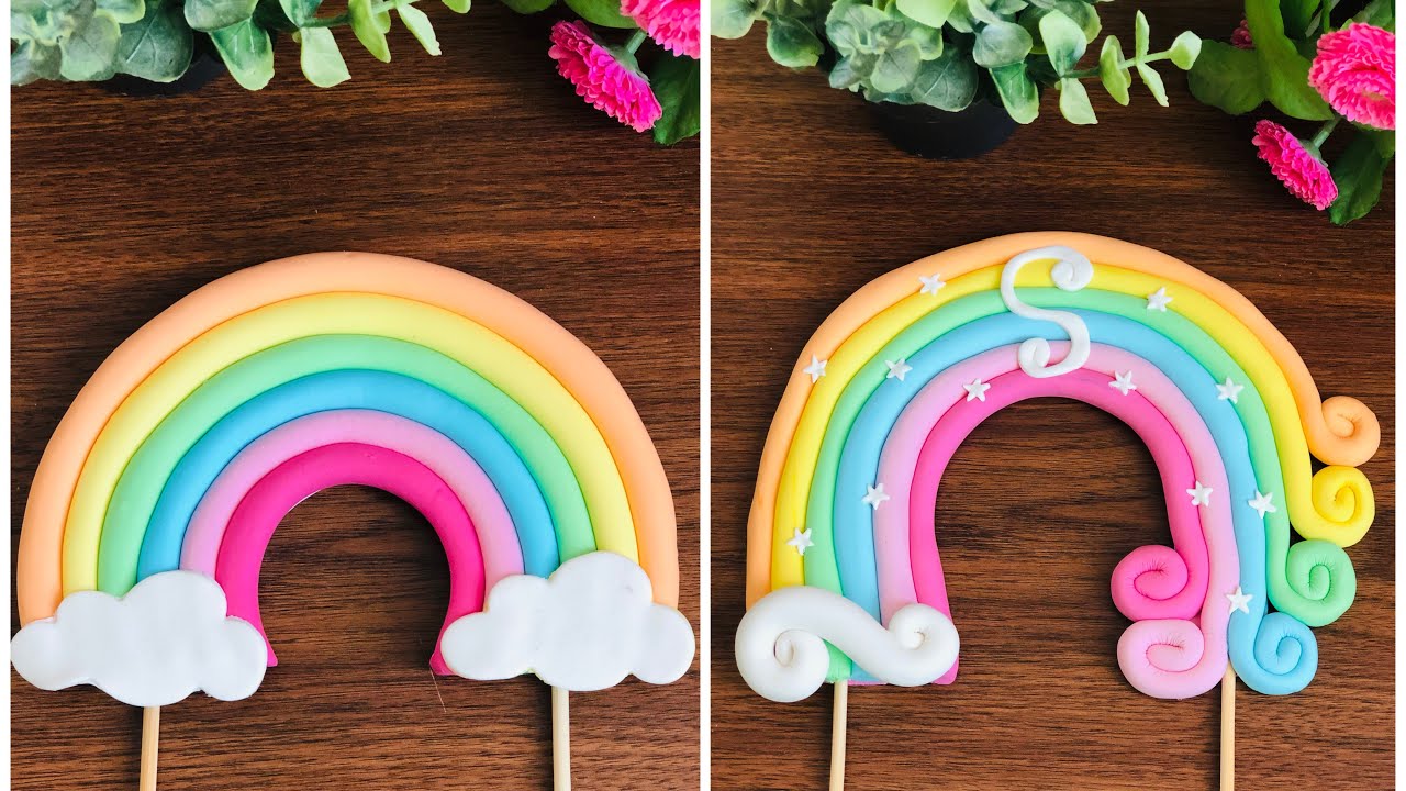 عمل قوس قزح rainbow 🌈 بعجينة السكر وطريقة تثبيته لتزيين الكيك