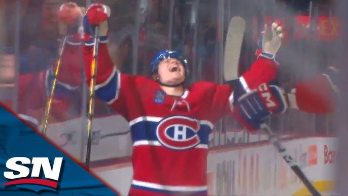 Montreal Canadiens celebrate a goal by Cole Caufield against the against  Vegas Golden Knights d …