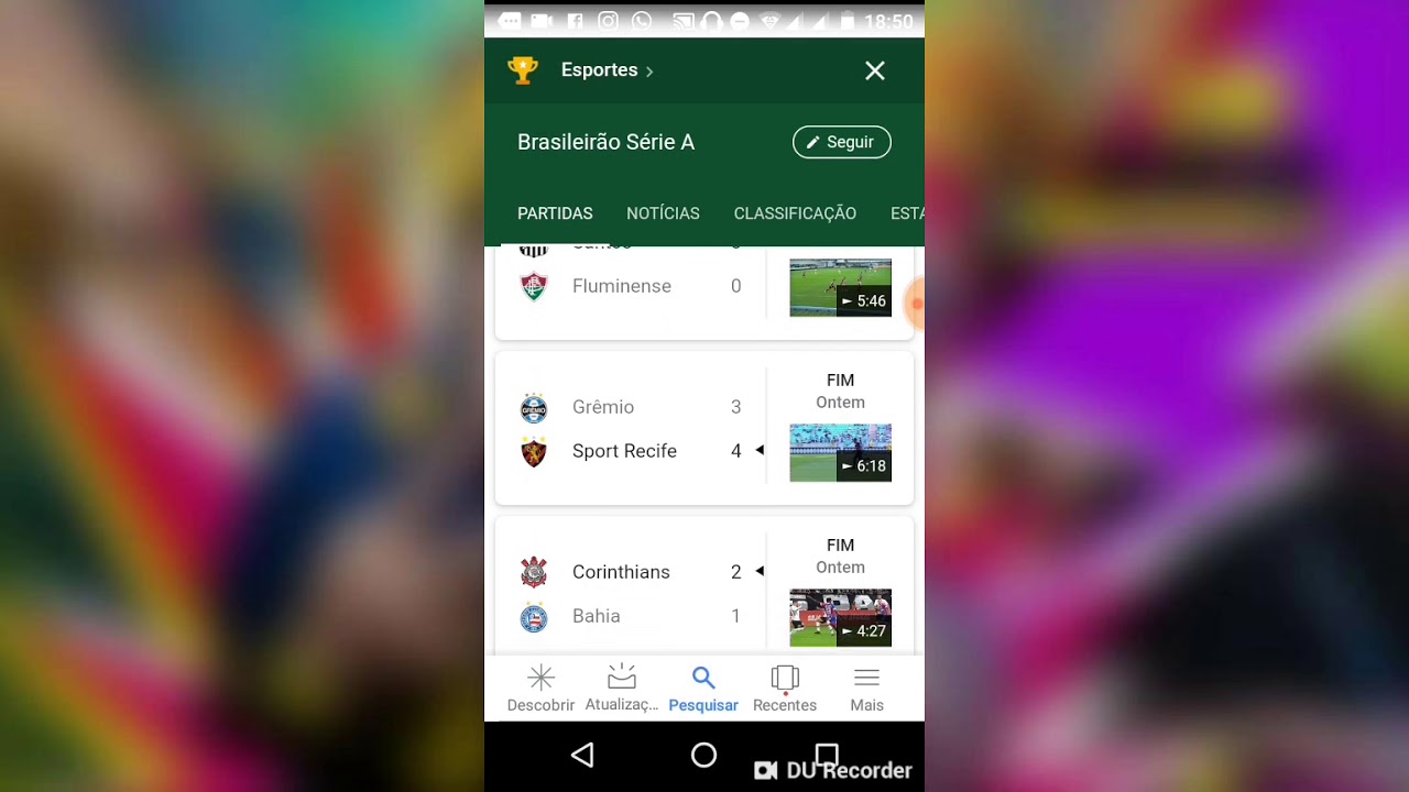 Resultados da partidas do Brasileirão YouTube